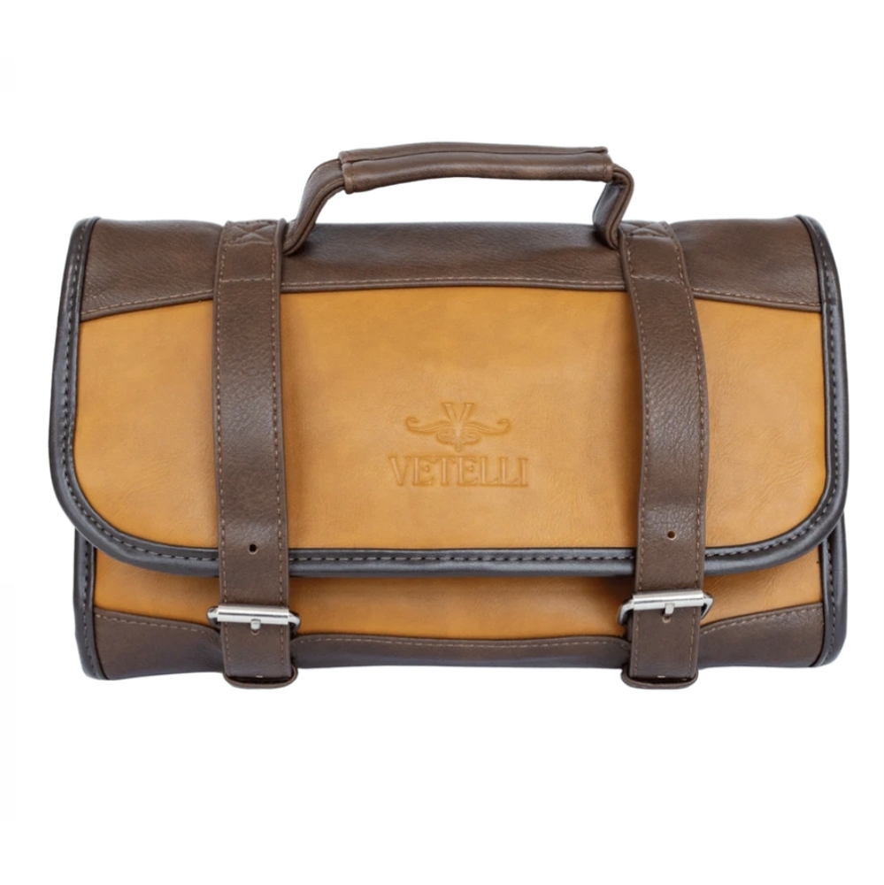 Vetelli Brown and Tan Mens Leather The Hanging Toiletry‎ Bag NWOT